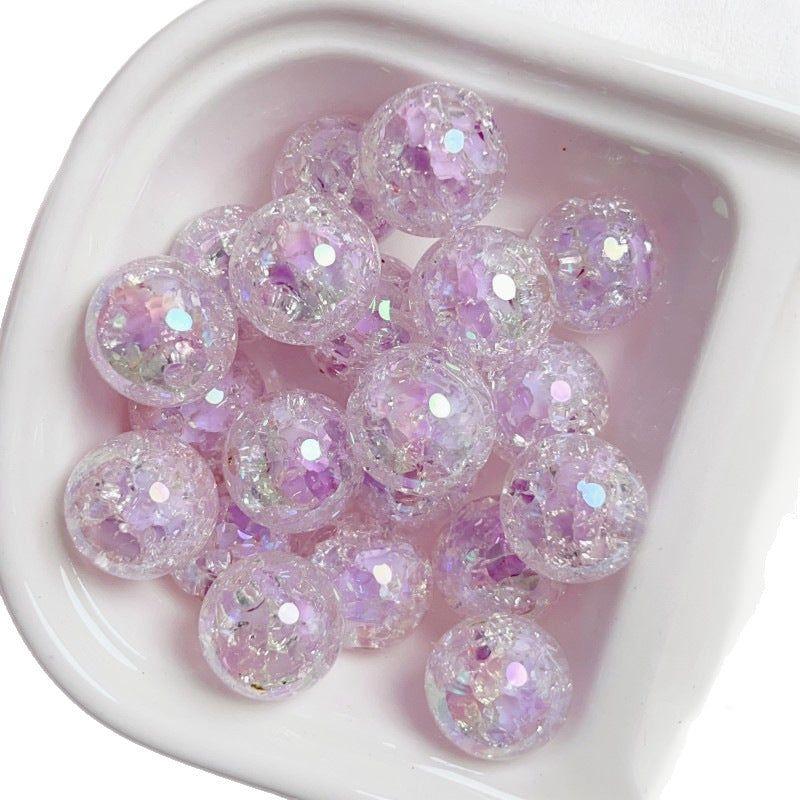 Purple Crackle Glitter Round Beads