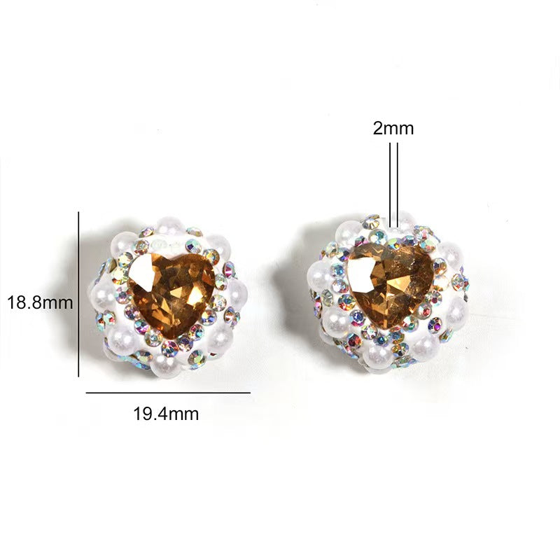 Bling Pearl Rhinestone Heart Beads DIY Jewelry Making Charms