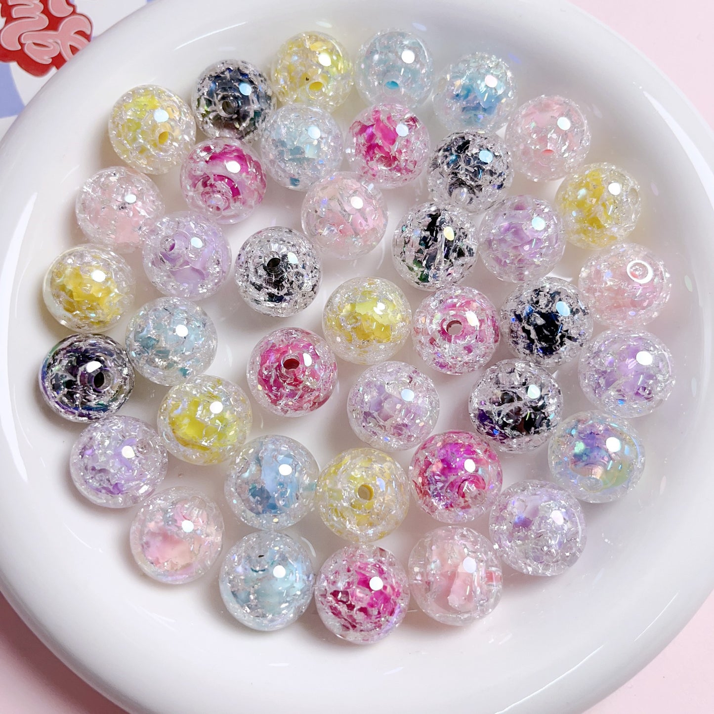 Multicolor Crackle Glitter Round Beads