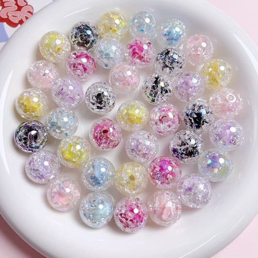 Multicolor Crackle Glitter Round Beads