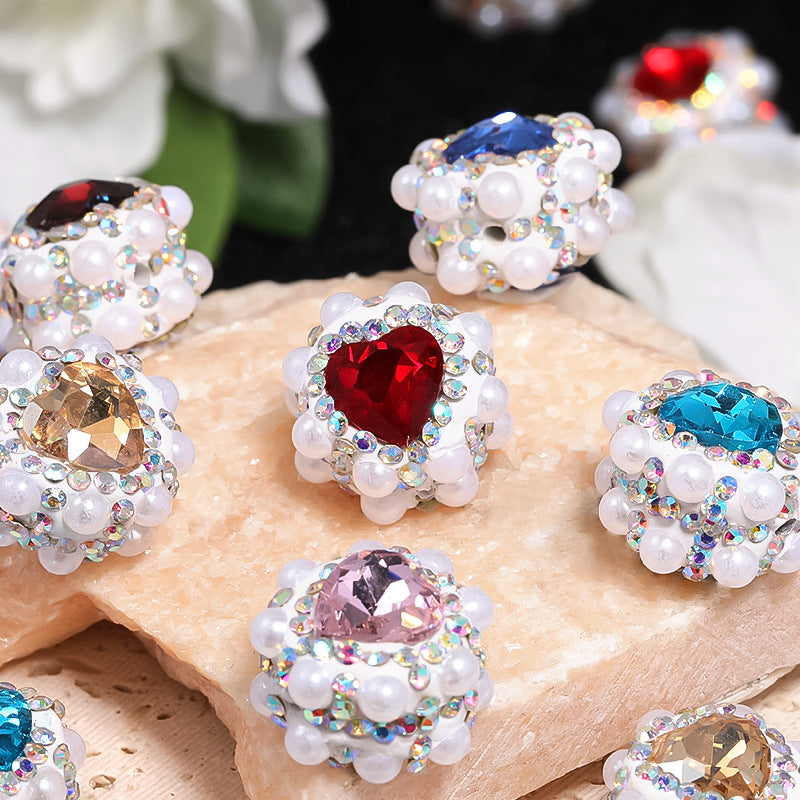 Bling Pearl Rhinestone Heart Beads DIY Jewelry Making Charms