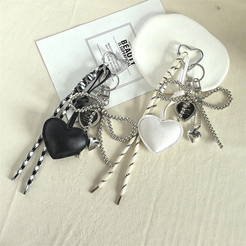 Modern Heart Bag Charm with Chain & Ribbon - Versatile Accessory for Handbags