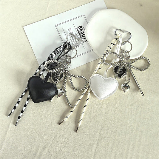 Modern Heart Bag Charm with Chain & Ribbon - Versatile Accessory for Handbags