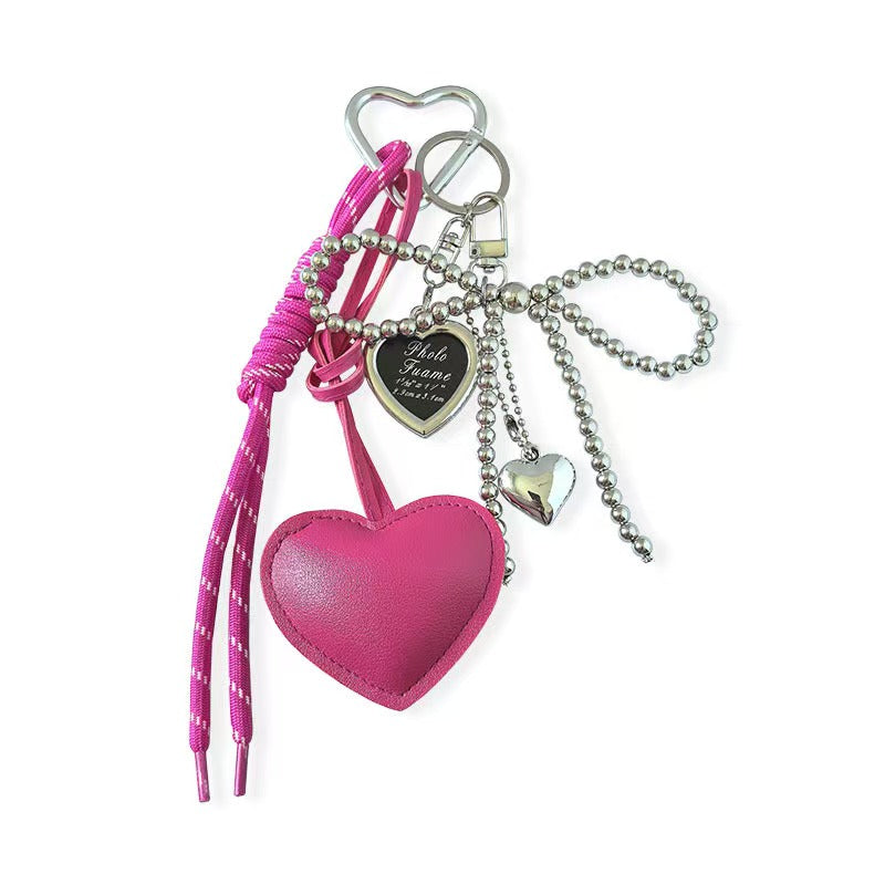 Modern Heart Bag Charm with Chain & Ribbon - Versatile Accessory for Handbags