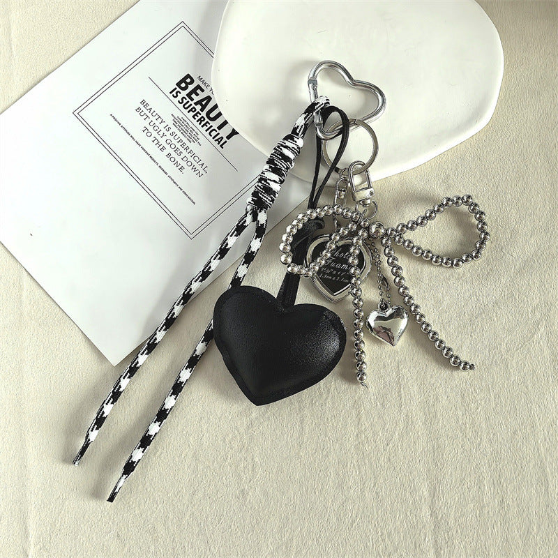 Modern Heart Bag Charm with Chain & Ribbon - Versatile Accessory for Handbags