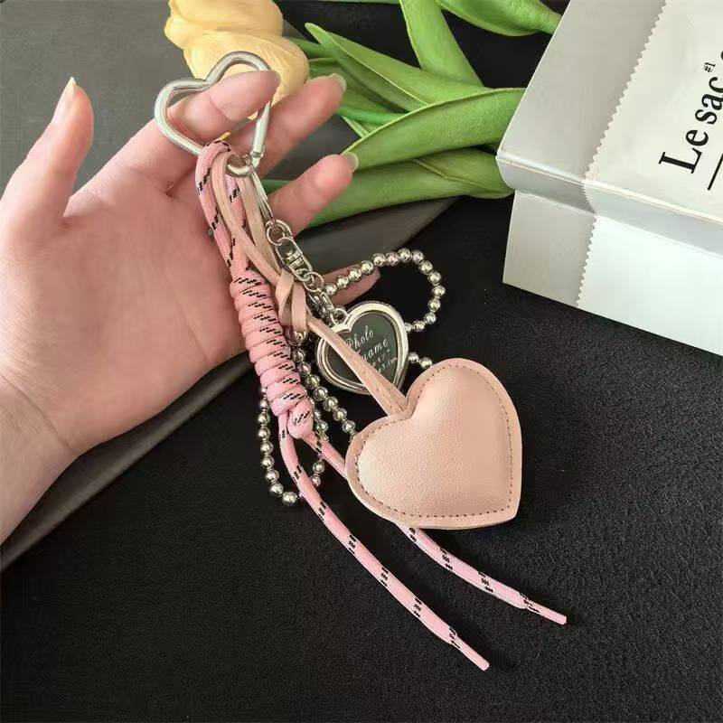 Modern Heart Bag Charm with Chain & Ribbon - Versatile Accessory for Handbags