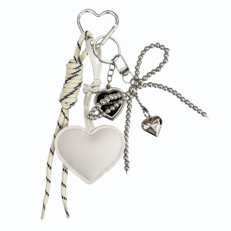 Modern Heart Bag Charm with Chain & Ribbon - Versatile Accessory for Handbags