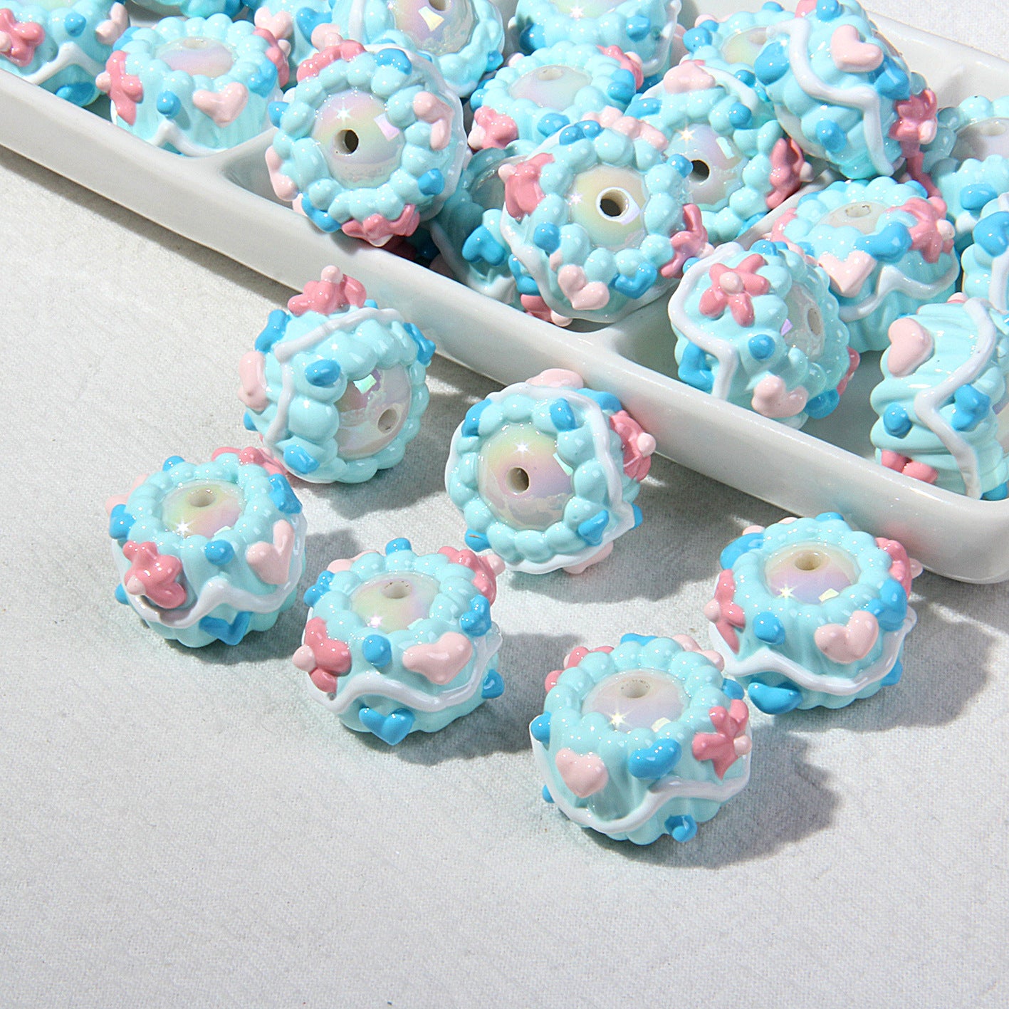 Cute Handmade Cream Heart Flower Beads