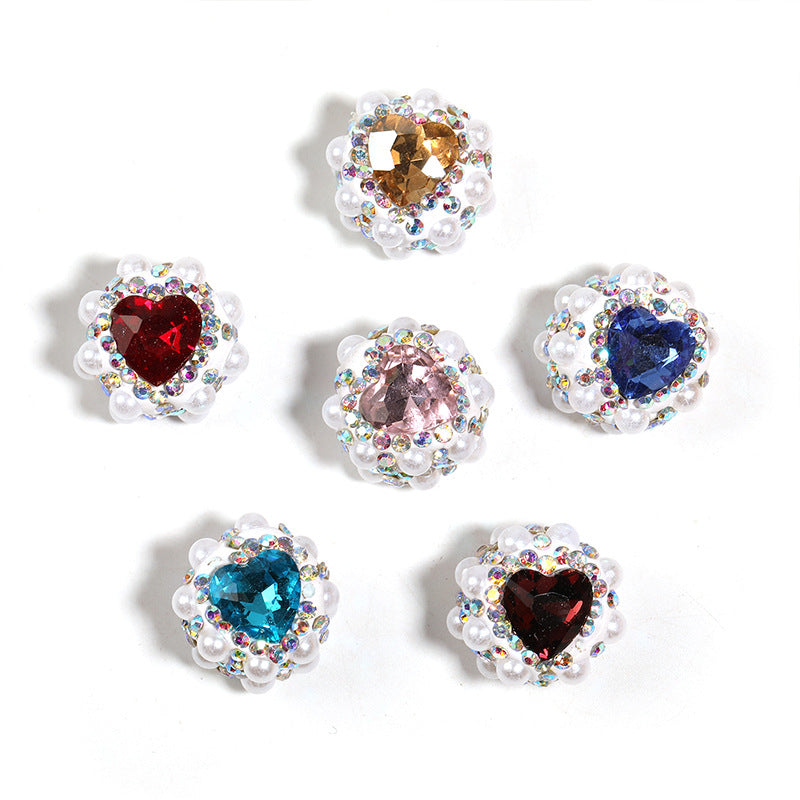 Bling Pearl Rhinestone Heart Beads DIY Jewelry Making Charms