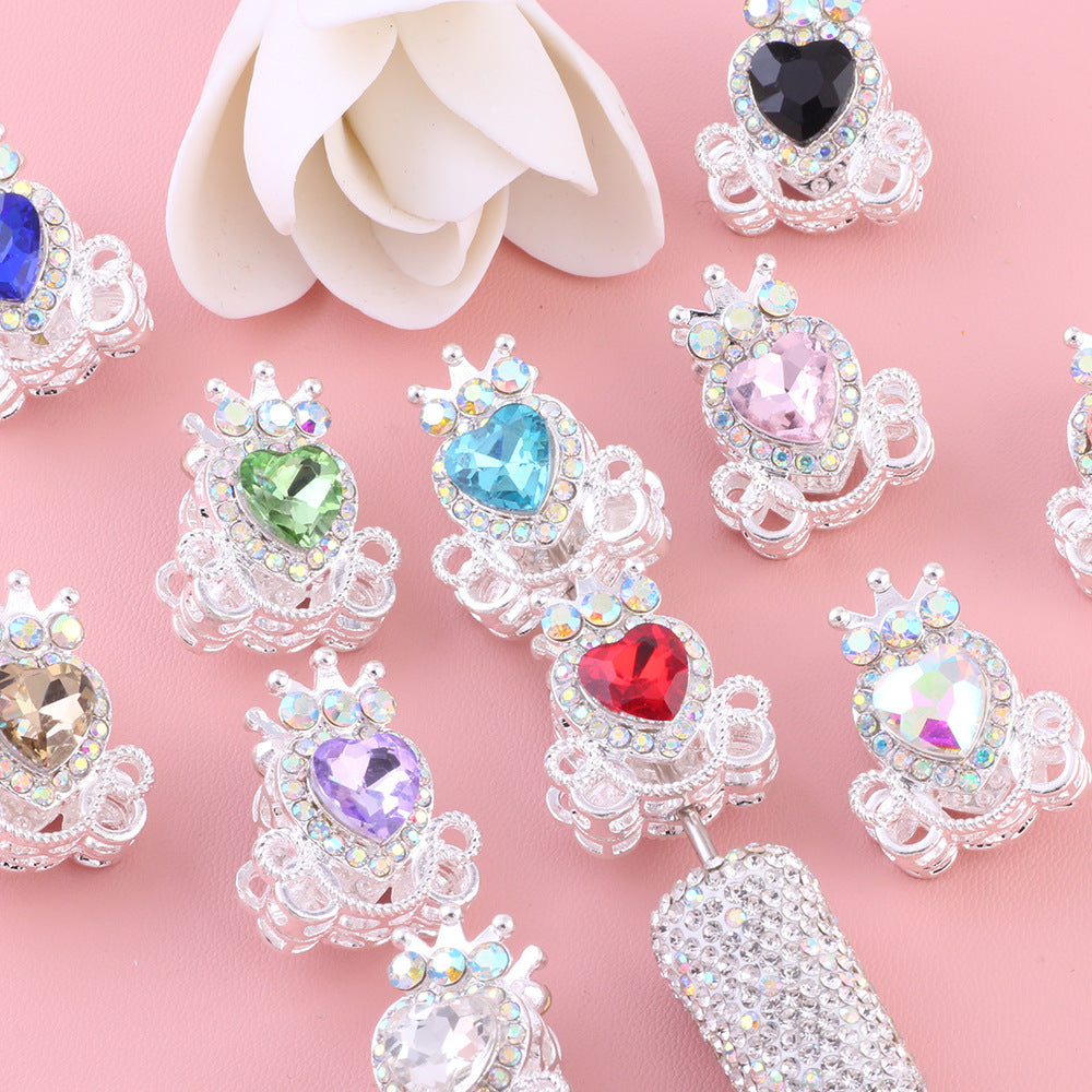 Crown Heart Rhinestone Beads, Vintage Silver Spacer Beads