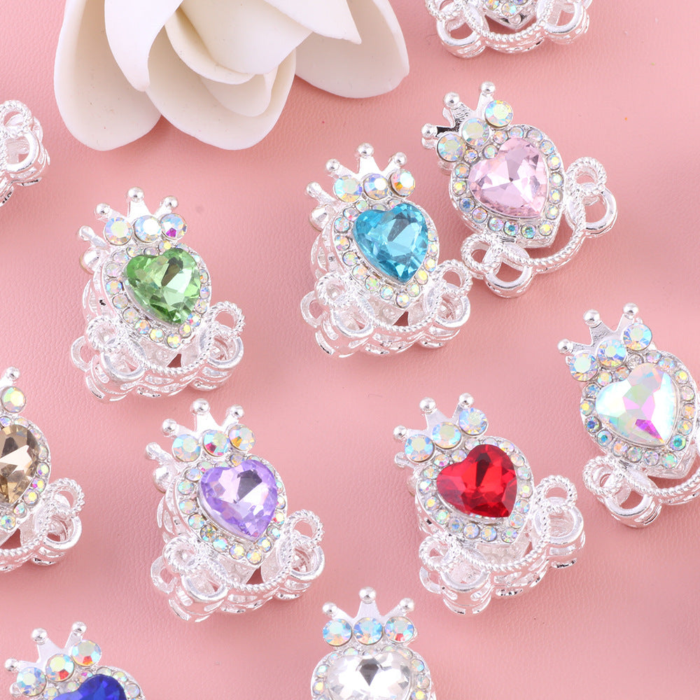 Crown Heart Rhinestone Beads, Vintage Silver Spacer Beads