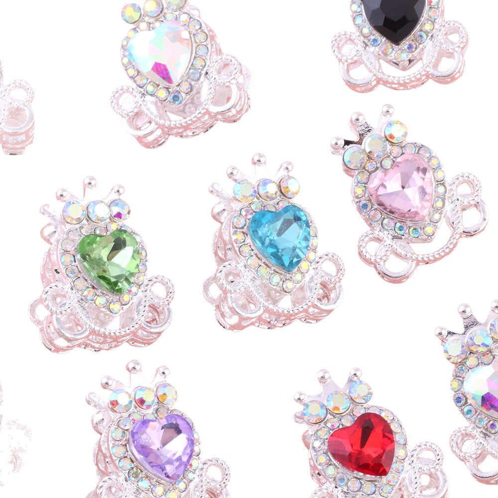 Crown Heart Rhinestone Beads, Vintage Silver Spacer Beads