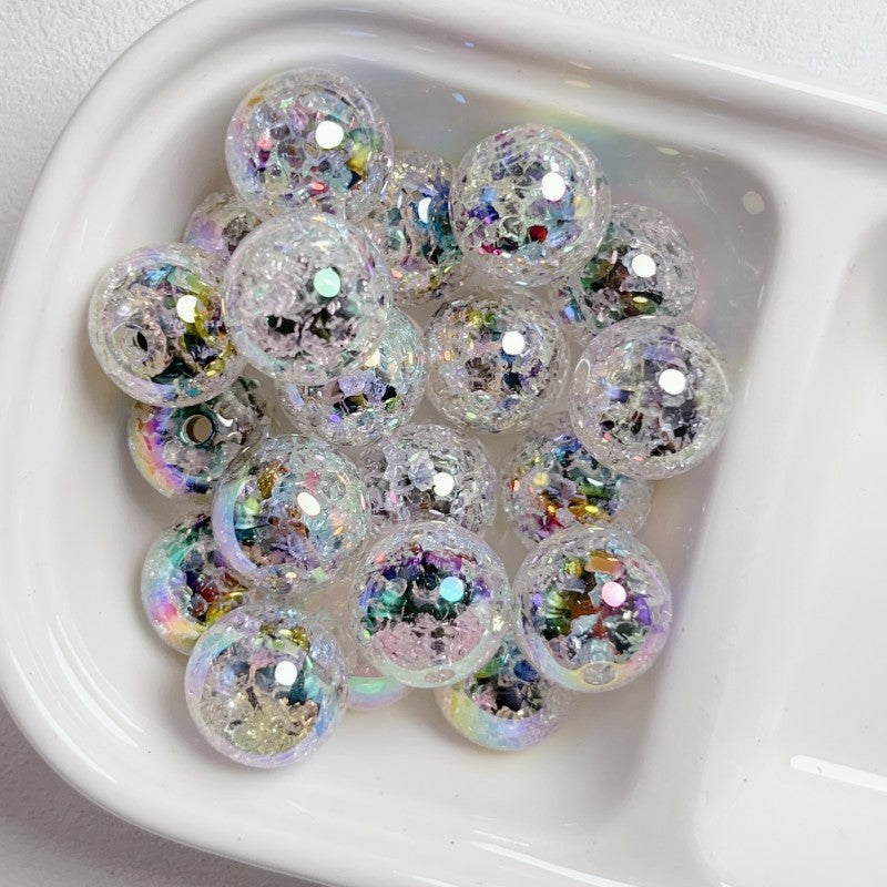 Purple Crackle Glitter Round Beads