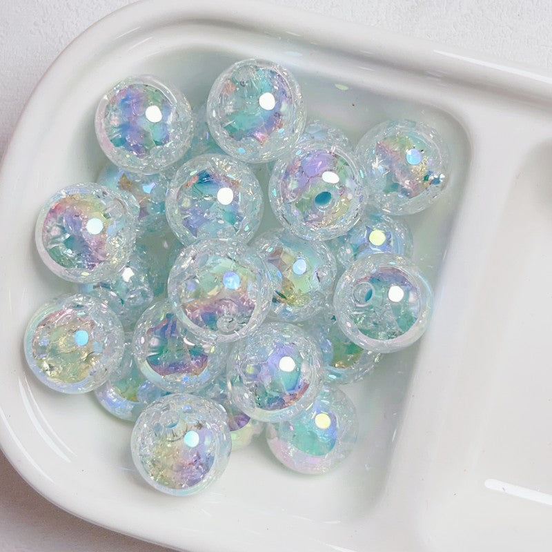 Purple Crackle Glitter Round Beads