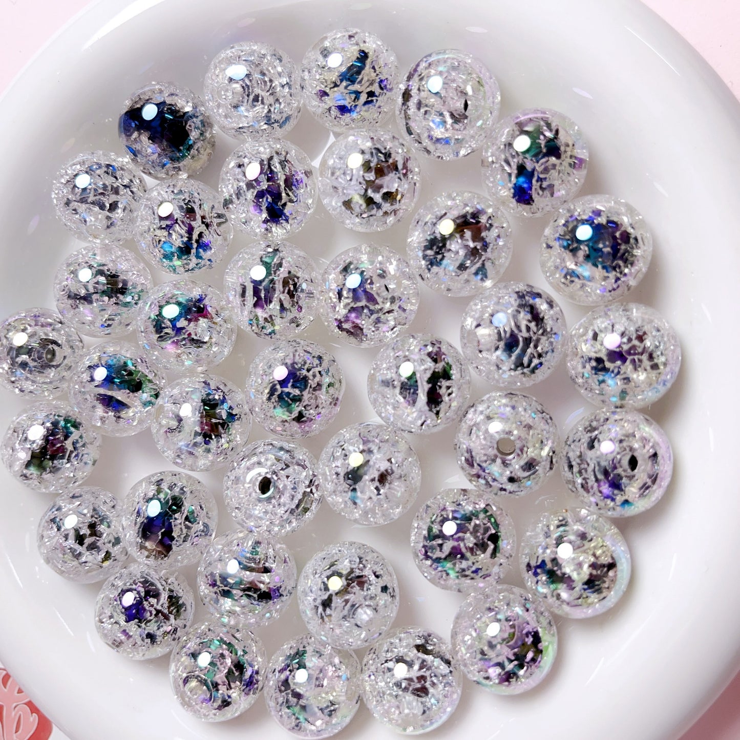 Multicolor Crackle Glitter Round Beads
