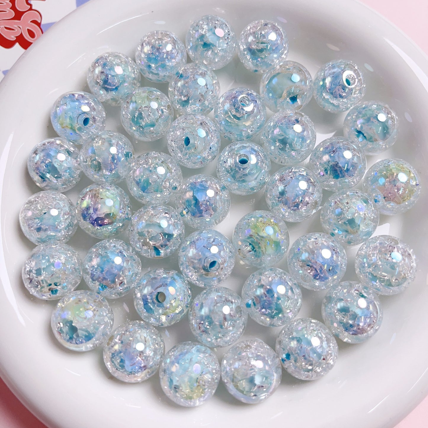 Multicolor Crackle Glitter Round Beads