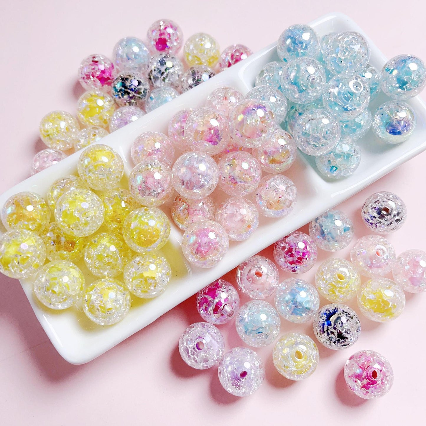 Multicolor Crackle Glitter Round Beads