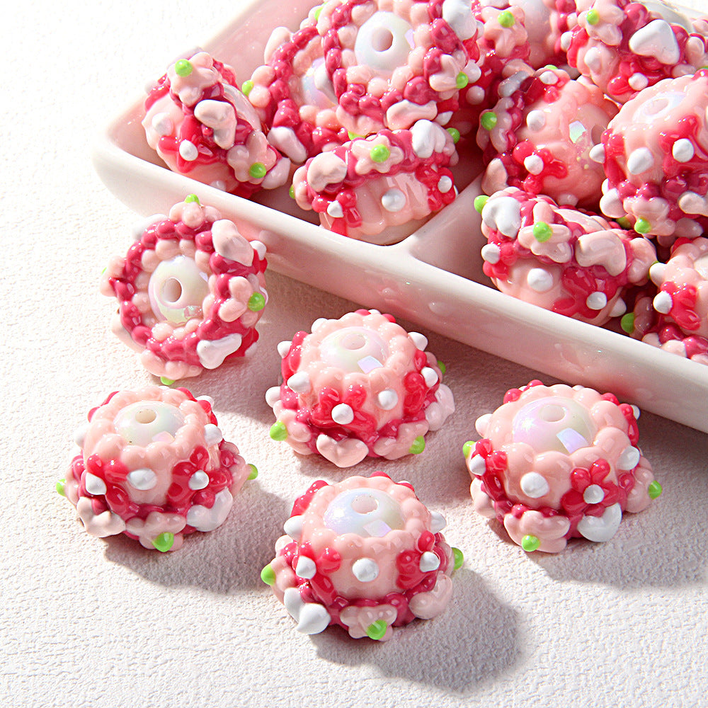 Cute Handmade Cream Heart Flower Beads