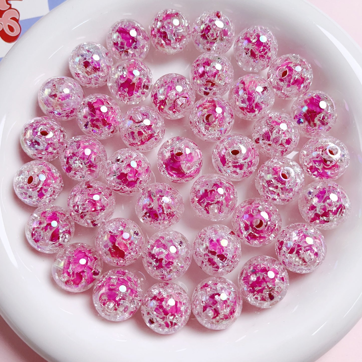 Purple Crackle Glitter Round Beads
