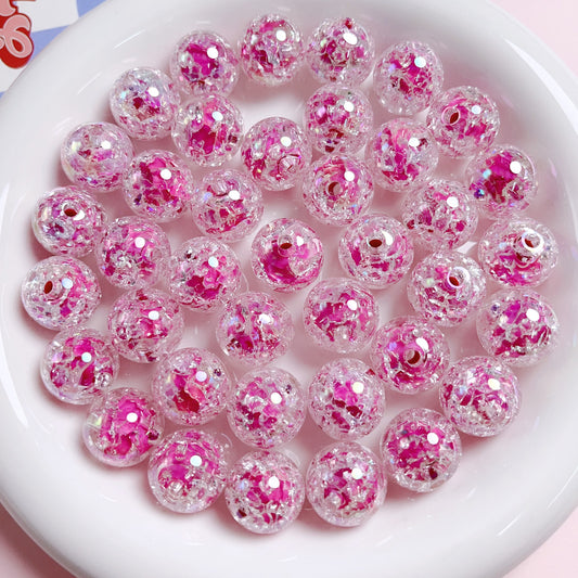 Purple Crackle Glitter Round Beads