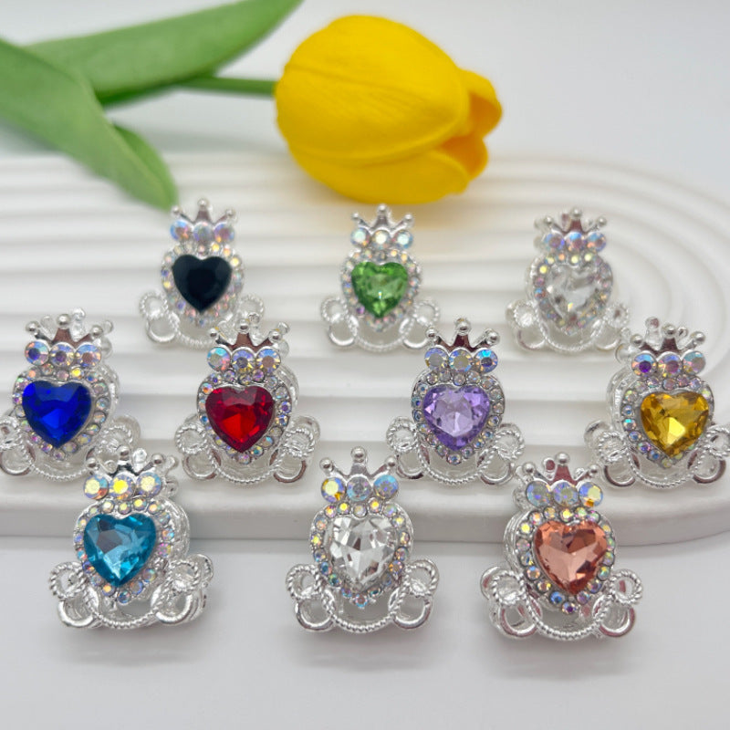 Crown Heart Rhinestone Beads, Vintage Silver Spacer Beads