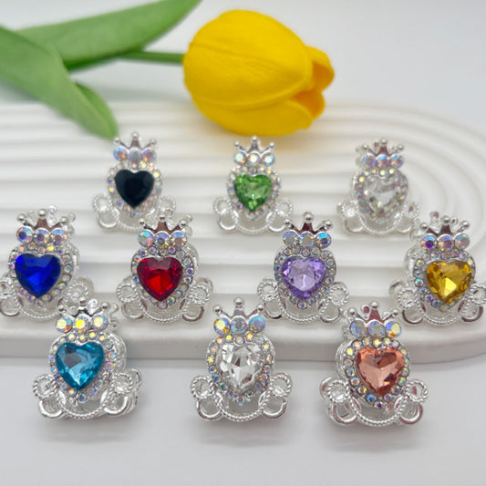 Crown Heart Rhinestone Beads, Vintage Silver Spacer Beads