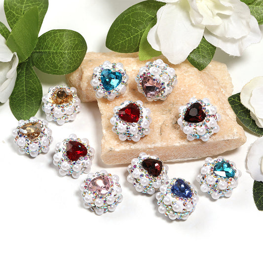 Bling Pearl Rhinestone Heart Beads DIY Jewelry Making Charms